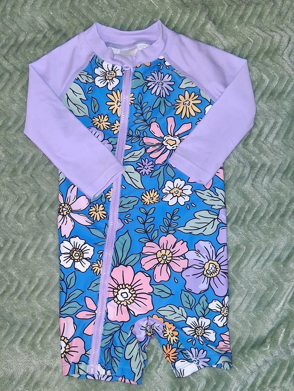 Infant Floral Long-Sleeve Rashguard Swimsuit - Lavender & Blue